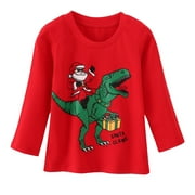 WOYY Toddler Boy's Long Sleeved T Shirt Christmas Cartoon Dinosaur Printed Casual T-Shirt